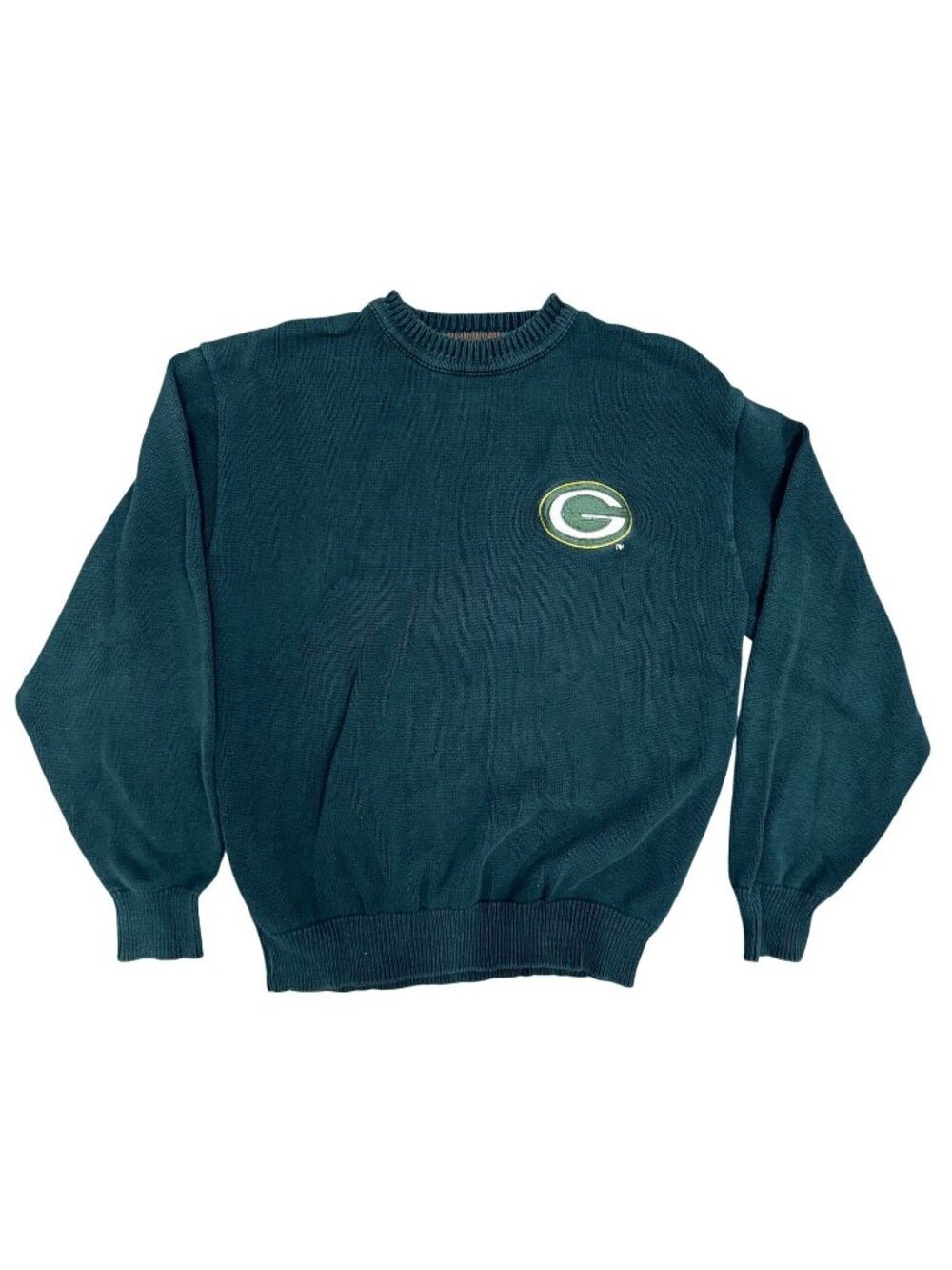 Vintage Green Bay Packer Sweater Knit Weave 100% Cotton Logo Men Large